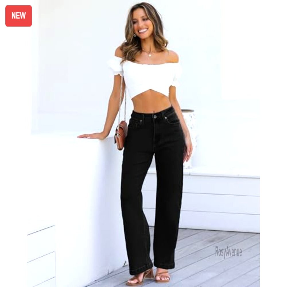 High Waisted Straight Leg Jeans Stretchy Tummy Control Lightweight - Picture 6 of 7